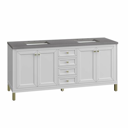 James Martin Vanities Chicago 72in Double Vanity, Glossy White w/ 3 CM Grey Expo Top 305-V72-GW-3GEX